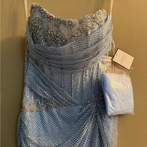 Blue Beaded Evening Gown catwalk couture